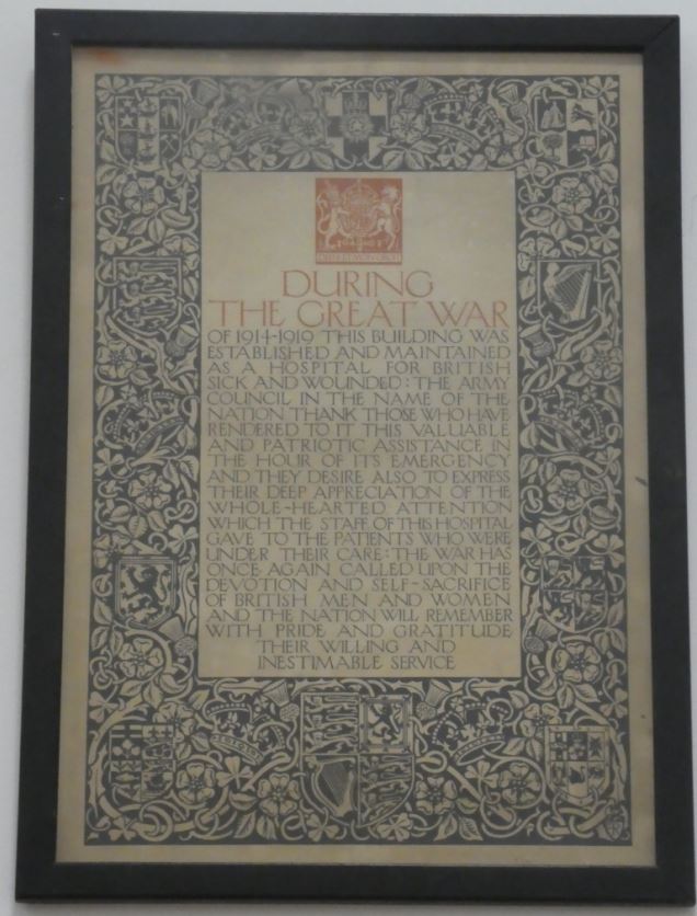 Military Hospital appreciation plaque