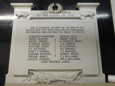 Plasnewydd Presbyterian Church WWI memorial plaque