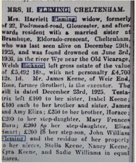 will of harriett fleming