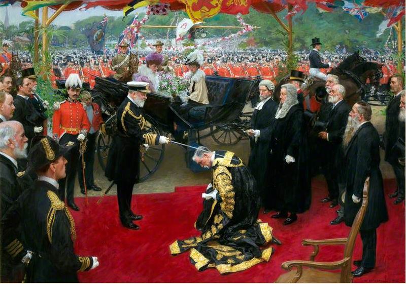 Knighting of William Crossman by King Edward VII in Cardiff by William Hatherell