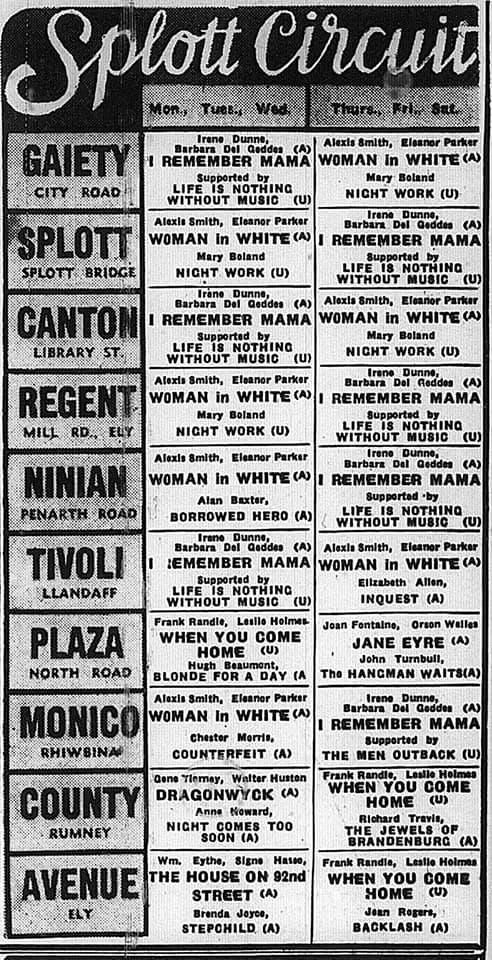 Gaiety, Roath, Cardiff, advert 1948