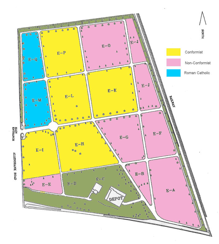 plan oof new cemetery at Cathays Cemetery
