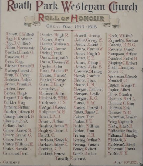Roath Park Wesleyan Church Roll of Honour
