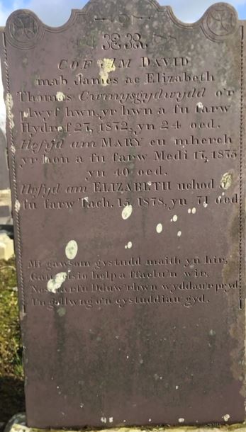 Elizabeth, Mary and David Thomas headstone.