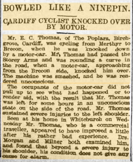 F2 Evan Christmas Thomas 22 Jun 1907 Weekly Mail - Cycling accident