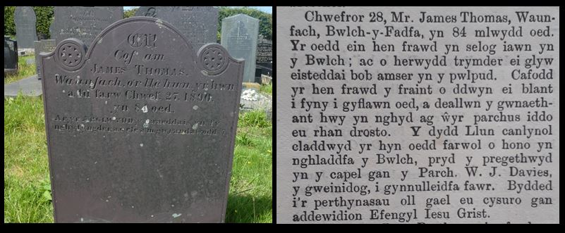 James Thomas headstone and obit