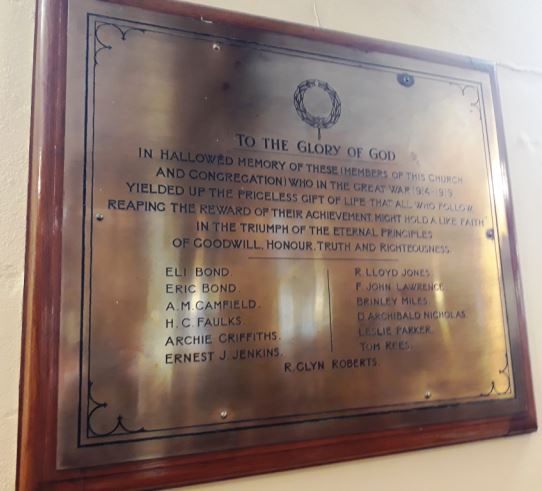 Roath Park Congregational Church WWI plaque