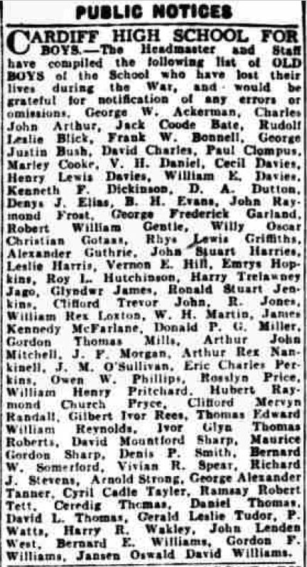 Cardiff High School WWII fallen Westen Mail 13th March 1946