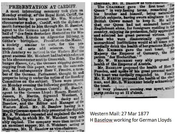 1877 H Baselow working for Geman Lloyds