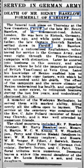 Henry Baselow Obit - 26 Sep 1913