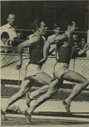 Lynn Davies on his way to win a 100 meters invitation race at the British Games, 1966 held at White City, London