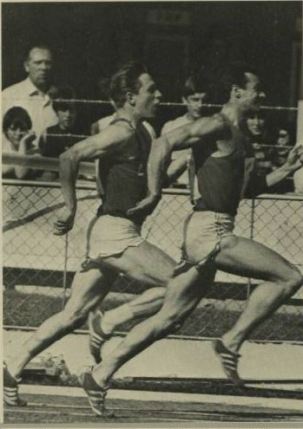 Lynn Davies on his way to win a 100 meters invitation race at the British Games, 1966 held at White City, London