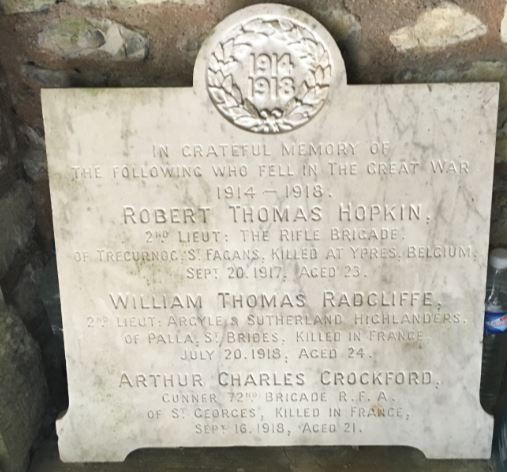 War memorial propped up in proch of church 7 Jul 2020