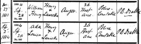 Baptised in Brentford in 1884 with his baby sister Ada