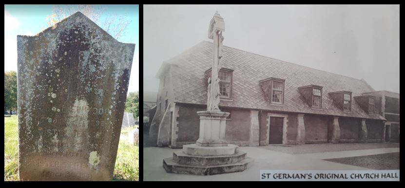 Sister Teresa, Elsie Mabel Denman headstone and St German's Hall