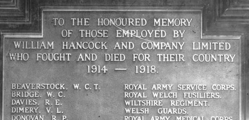 V L Dimery on William Hancock war memorial plaque