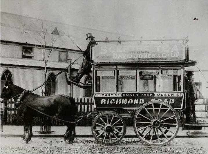 Wellfield Road, Roath, Cardiff - horse drawn bus going towards Cardiff with Roath Park Methodist church in the background.
