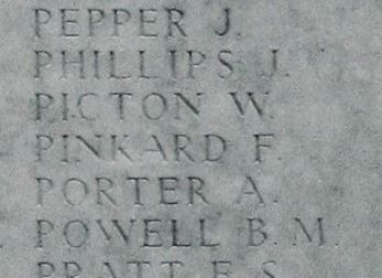 Frank Pinkard name on memorial at Loos
