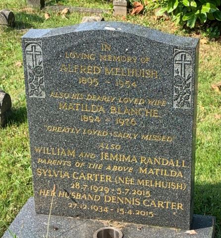 Headstone of Alfred Melhuish in Cathays Cemetery, Cardiff