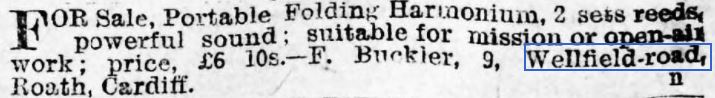1899 10th Jan Harmonium for sale South Wales Daily Nows