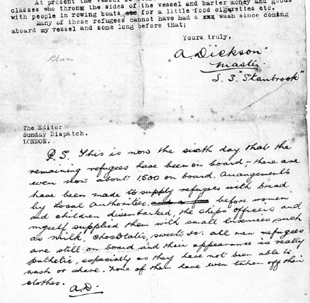 End of Archie Dickson letter to the Sunday Dispatch