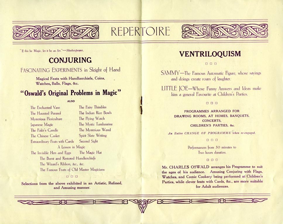 Charles Oswald - Conjuror and Ventiloquist programme inside - pic- Glamorgan Archives