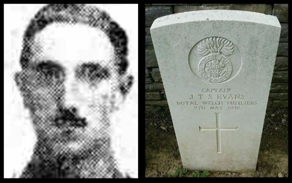Captain J T S Evans, picture and headstone