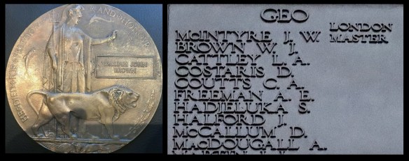 William John Brown war penny and Tower Hill Memorial